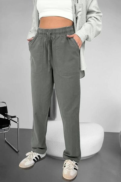 BİRBEYSTORE Linen Trousers Hambez Bottom Tracksuit Comfortable Fit Large Size Raw Cloth Unisex Relaxed
