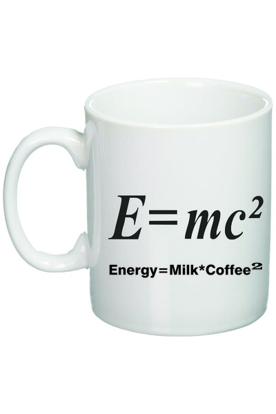 OEM Cană albă personalizată „Energie!” Cafea „e=mc2”, INOVATIX®. 330 ml