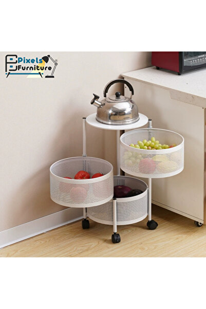 PixelsFurniture رفوف تخزين مطبخ متعدد الطبقات من بكسل الأثاث، رف فولاذي دوار،...