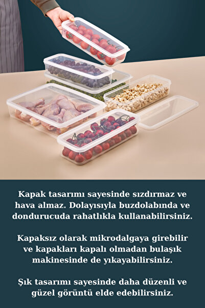 VALENT 18 Li Sızdırmaz Erzak Saklama Kabı Seti 3000ml X2 1400ml X4 300ml X12 - Şeffaf Buzdolabı Düzenleyici