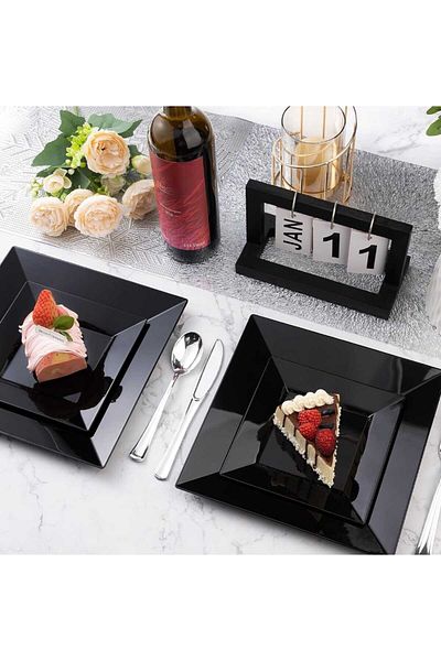 Evinizin Yardımcısı Presentation # Party Plate # Party Supplies # Party Presentation #   Black Plastic Square Plate 18X18 cm 6 Pieces