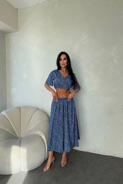LİLA İSTANBUL V-Neck Viscose Fabric Floral Patterned Skirt Suit Summer Dress