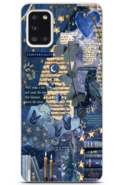 moonset Samsung Galaxy A31 Uyumlu Kolaj Tasarımlı Baskılı Şeffaf Telefon Kılıfı