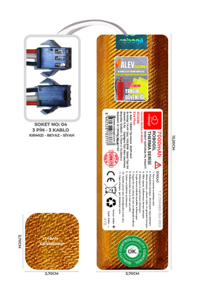 ROBOGİL Roidmi Eve Plus 7000mAh Therma Uyumlu Robot Süpürge Bataryası T.C7004BS-Roi-003