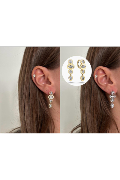 mibrillo Long dangle pair earrings with brand equivalent zircon stones
