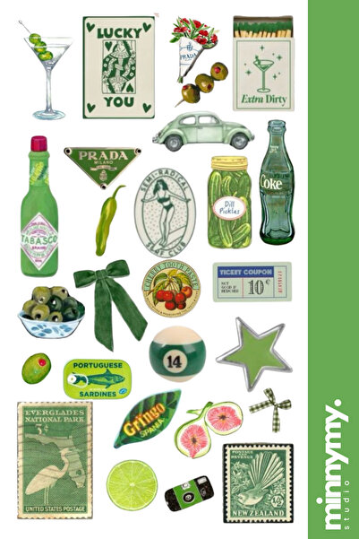 Minnymy Green Collection Retro Sticker, Çıkartma, Ajanda, Günlük, Planlayıcı,...