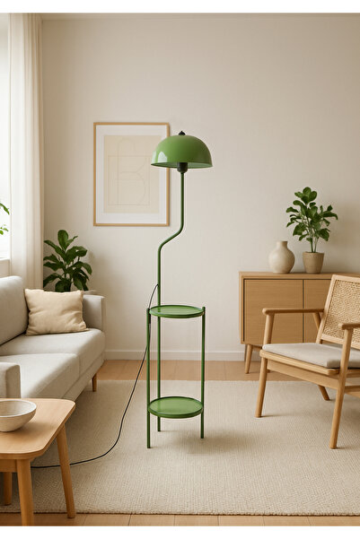 HOMİNG Homing Luopi Çiçek Standlı Raflı Lambader Nil Yeşili-Metal