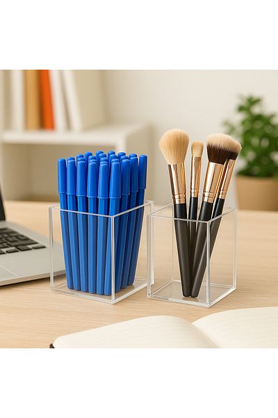 Pleksi Marketi 2 Pcs Transparent Acrylic Pen Holder - Desktop Organization