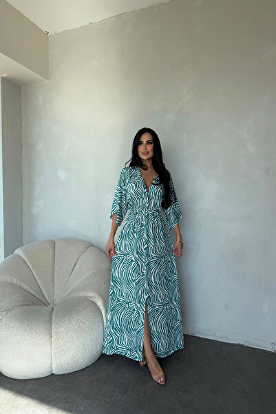 LİLA İSTANBUL Rochie de vară cu guler dublu, mânecă liliac, cu model în dungi...
