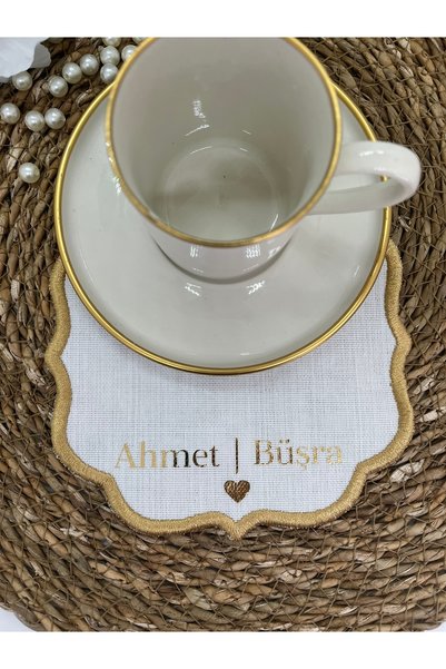 imzatasarım Kişiye Özel İsim ve Kalp detaylı Damat Kahve Peçetesi, Damat Mend...