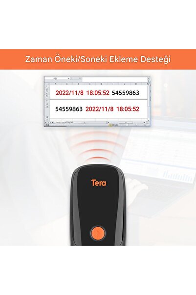 TERA 1300 Kablosuz 1D 2D QR Barkod Okuyucu | Mini Taşınabilir 3'ü 1 Arada (Bluetooth, 2.4G, USB)