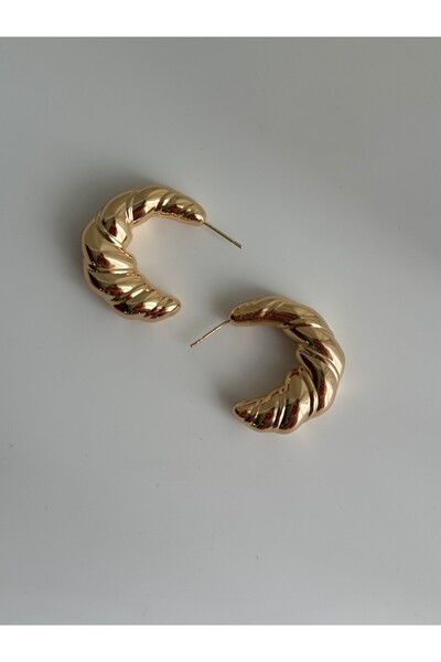 Owentis أقراط كرواسون موديل فينتاج من الفولاذ باللون الذهبي الوردي - لا تسبب التشويه -