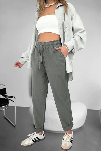 BİRBEYSTORE Linen Trousers Hambez Bottom Tracksuit Comfortable Fit Large Size Raw Cloth Unisex Relaxed