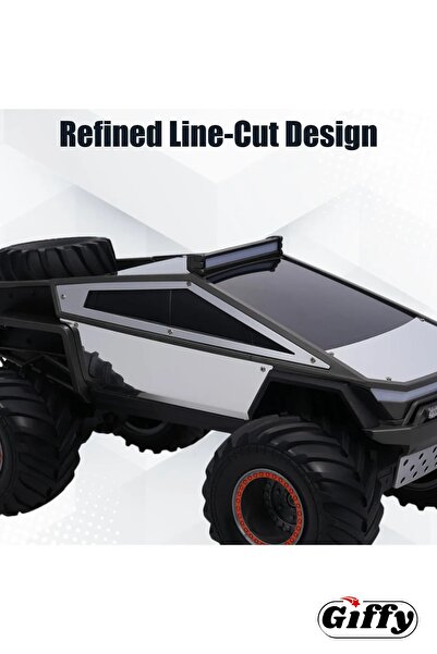 SCOWETTO Oyuncak Uzaktan Kumandalı TESLA CYBERTRUCK Full Metal Kasa Şarjlı Işıklı Gerçekçi Görünüm Kutulu