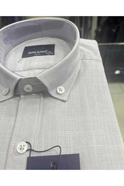 MASSARO Battal Buyuk Beden Keten Kisakol Cotton Shirt