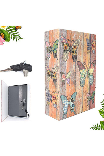 PUFO secret book-type safe with key lock, Colorful butterflies model, 18 x 12 cm