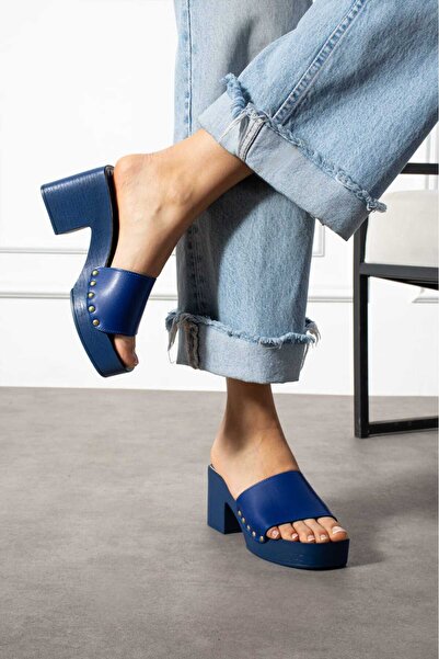 LOUXSMS Burunlu Tek Bant Platform Topuklu Ekru Kadın Terlik