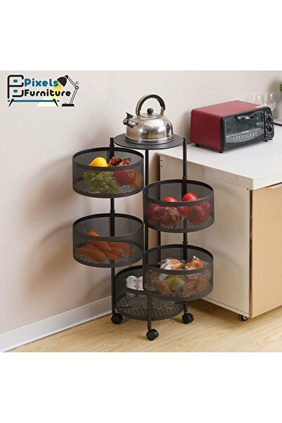 PixelsFurniture رفوف تخزين مطبخ متعدد الطبقات من بكسل الأثاث، رف فولاذي دوار،...