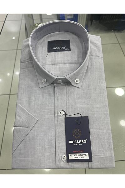 MASSARO Battal Buyuk Beden Keten Kisakol Cotton Shirt