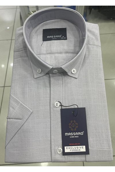 MASSARO Battal Buyuk Beden Keten Kisakol Cotton Shirt