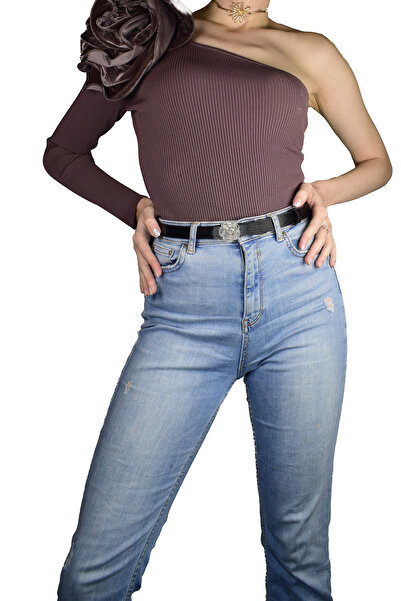 GoDeri %100 Hakiki Deri, Gümüş Tokalı İnce 2 cm Siyah Kadın Kemeri; Elbise Kemeri, Pantolon Kemeri_GÜLr