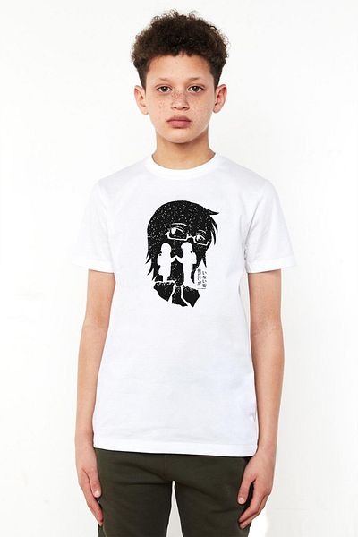 Tshirthane Αφαίρεση Anime Black White Silhoette Λευκό Παιδικό Ποδηλατικό Μπλουζάκι