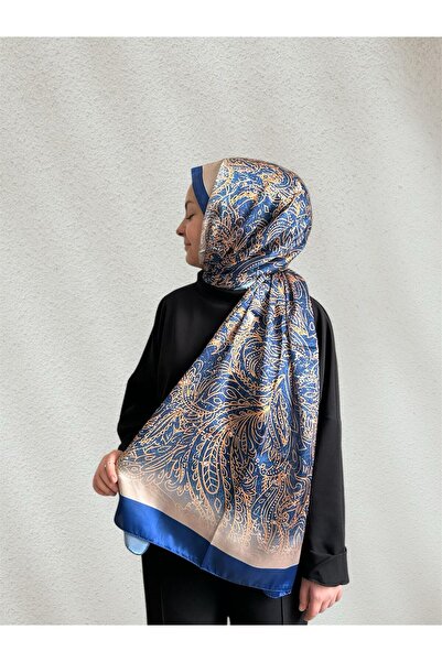 NEOMOON Mavi Floral İpek Soft Şal