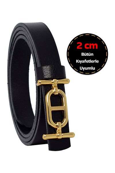 GoDeri 100% piele naturală, cataramă de culoare aurie 2 cm rochie neagră și curea pentru pantaloni pentru femei
