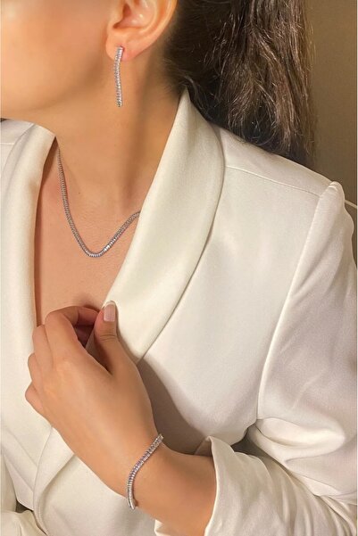 MAKSESUAR Zirkon Taşlı Su Yolu KOLYE & BİLEKLİK & KÜPE Seti