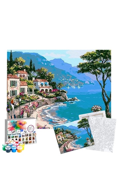 Tabdiko Sayılarla Boyama Seti 40 x 50 cm Tuval Şasesine Gerili Sahil Kasabası