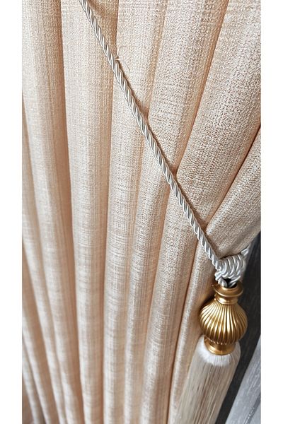Yuka Linen Textured Gold Lurex Multicolor Cream Panel Background Curtain Heavy Weight Single Wing Frequently Pleated