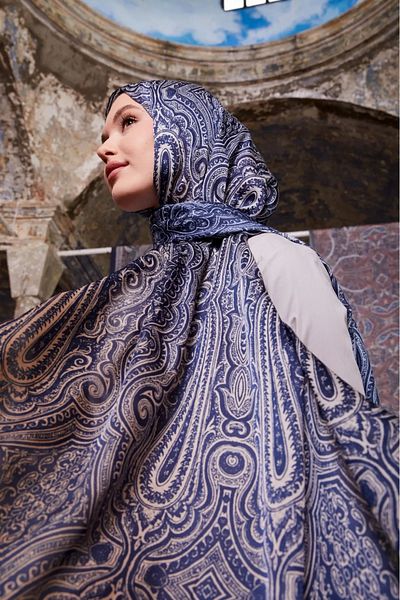 LuvenSara Ίνδικη Μεταξωτή Σα scarf D.1 - Ναυτικό Μπλε