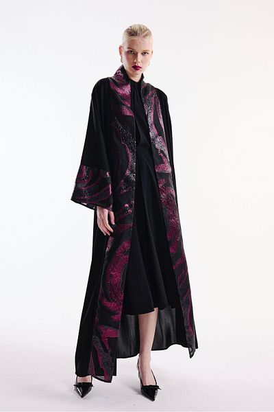 Nuum Design Black Brocade Garnished Abaya and Shawl