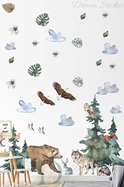 KT Decor Set de autocolante de perete de dimensiuni mari Forest Friends Woodland