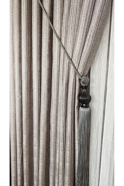 Yuka Linen Textured Gray Lurex Multicolor Gray Black Panel Background Curtain Heavy Weight Single Wing Closely Pleated