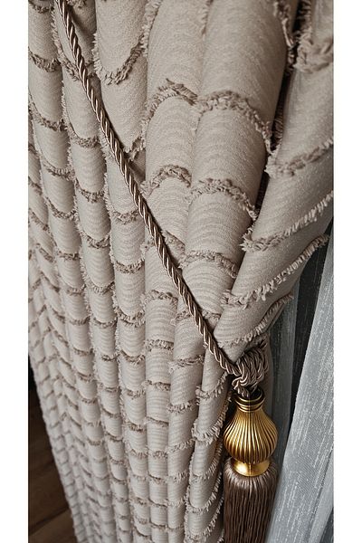 Yuka Linen Textured Bearded Smoked Stone Board Background Curtain Luxury Heavy Weight Single Wing 1/3 Frequently Pleated