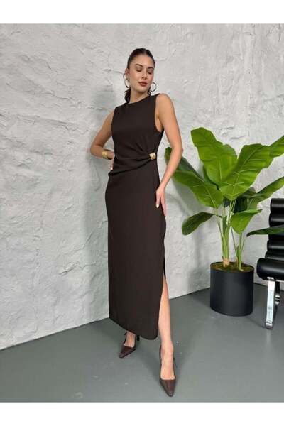 Lady Pixie Gold Buckle Slit Detail Dress