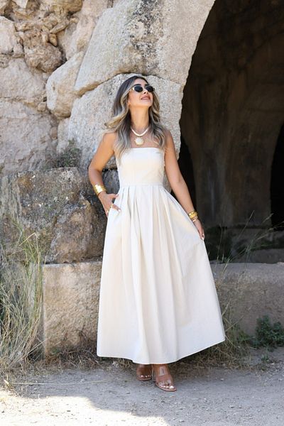 bytugcekaya Στράπλες Πέτρινο Πλισέ Φόρεμα
