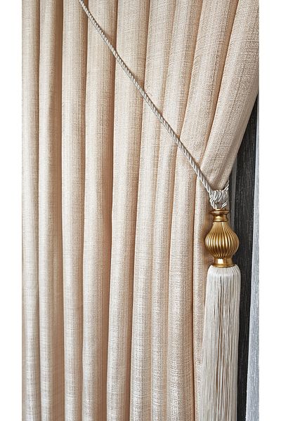 Yuka Linen Textured Gold Lurex Multicolor Cream Panel Background Curtain Heavy Weight Single Wing Frequently Pleated