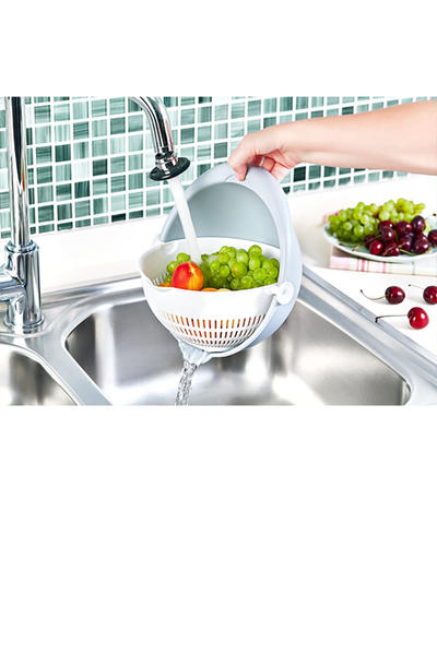 HOLLYHOME Aqua Hazneli Dönerli Süzgeç Makarna Süzgeci Küçük Boy 22x10,5cm