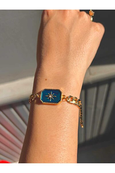 Accessories Vip Kadın Arpa Zincir Saks Mavi Kuzey Yıldızı Bileklik