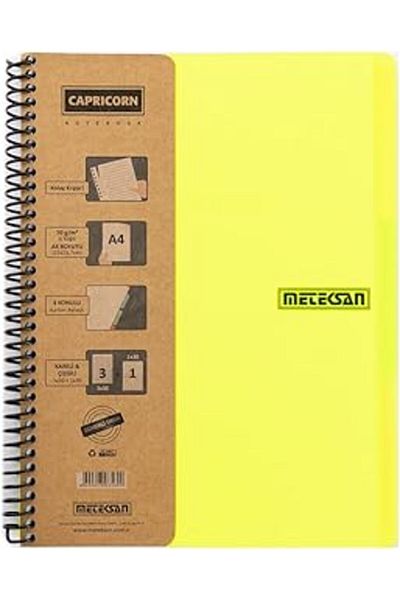 Mu Art Ahşap Meteksan Capricorn Neon Series, A4, 7 Subject (5 Squares, 2 Lines) 210 Sheets Pp Spiral D