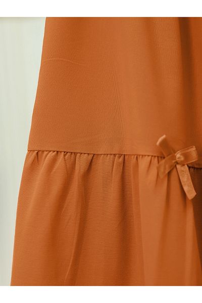 Modamorfo Ribbon Detailed Elastic Waist Skirt -Orange