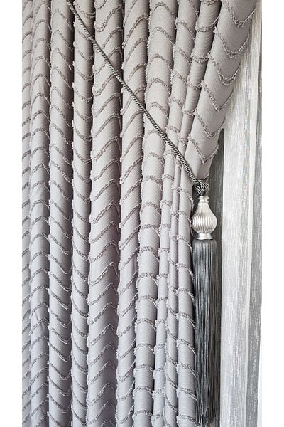 Yuka Linen Textured Bearded Gray Panel Background Curtain Luxury Heavy Weight Single Wing 1/3 Dense Pleated