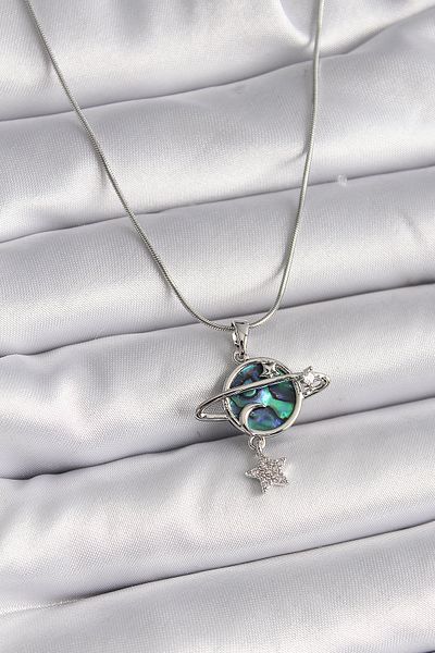 Clariss 316L Steel Silver Color Chain Zircon Stone Planet Model Women's Necklace