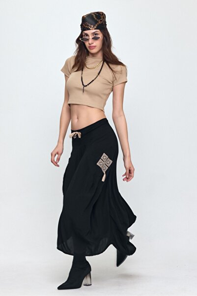 Hazinedan Дамска еластична талия, бродирана, детайлна, с дантела, автентична шалварска пола