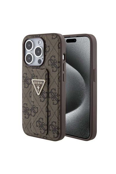 Guess Case for iPhone 15 Pro Max, Grip Stand 4G Triangle Strass, Guess - Brown