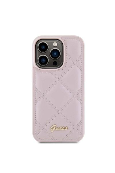 Guess Case For Iphone 15 Pro Max Quilted Metal Logo, - Pink