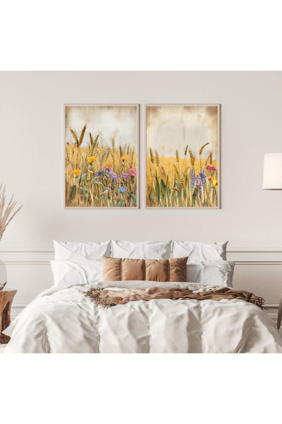 woodhomeworks Ahşap 2'li Çerçeveli Soyut Dekoratif Tablo Qmmt35