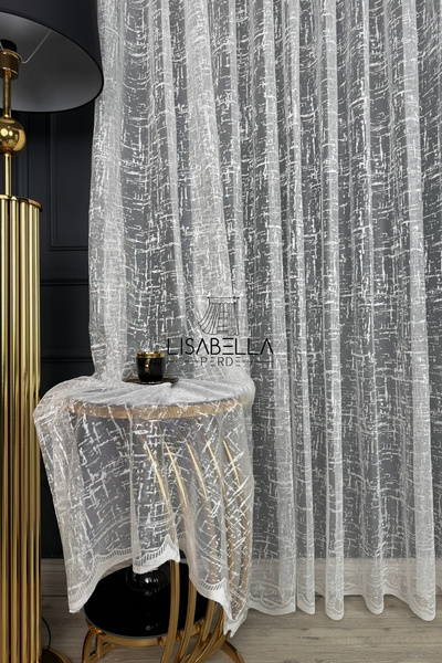 LisabellaHome Κουρτίνα από τούλι με γραμμικό γεωμετρικό σχέδιο που δεν χρειάζεται σιδέρωμα (επίπεδη ραφή χωρίς πιέτες)